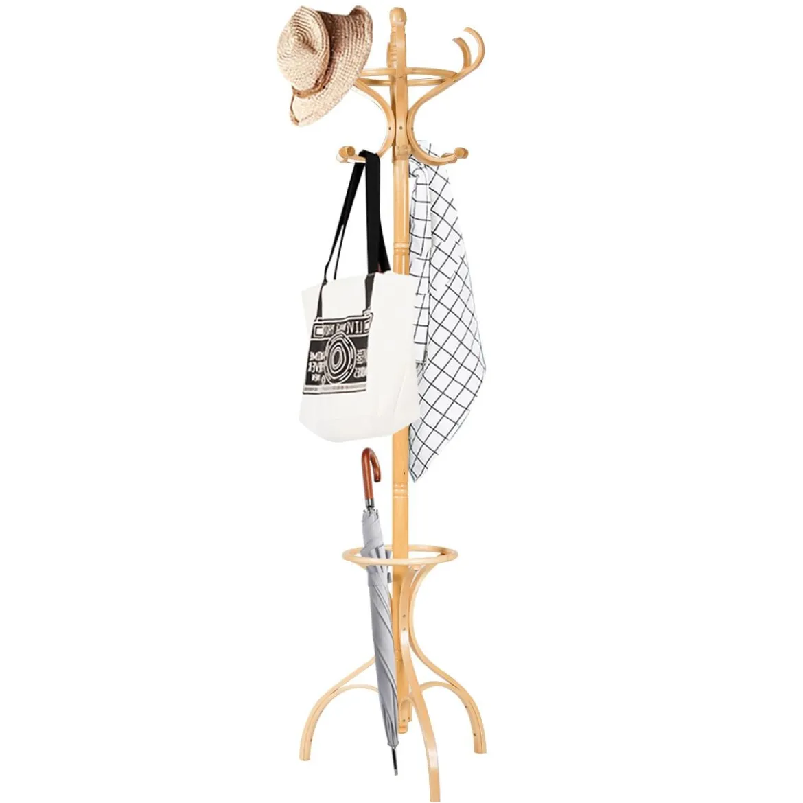 Garderobenständer Kleiderständer Garderobe mit 12 Haken Braun/Schwarz/Natur/Weiß