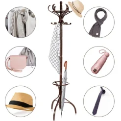 Garderobenständer Kleiderständer Garderobe mit 12 Haken Braun/Schwarz/Natur/Weiß