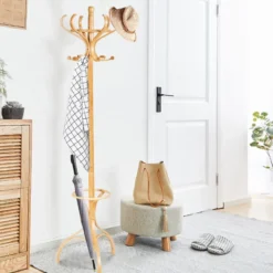 Garderobenständer Kleiderständer Garderobe mit 12 Haken Braun/Schwarz/Natur/Weiß