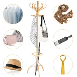 Garderobenständer Kleiderständer Garderobe mit 12 Haken Braun/Schwarz/Natur/Weiß