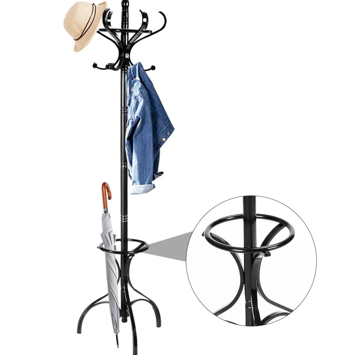 Garderobenständer Kleiderständer Garderobe mit 12 Haken Braun/Schwarz/Natur/Weiß