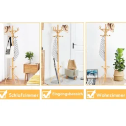 Garderobenständer Kleiderständer Garderobe mit 12 Haken Braun/Schwarz/Natur/Weiß
