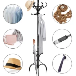 Garderobenständer Kleiderständer Garderobe mit 12 Haken Braun/Schwarz/Natur/Weiß