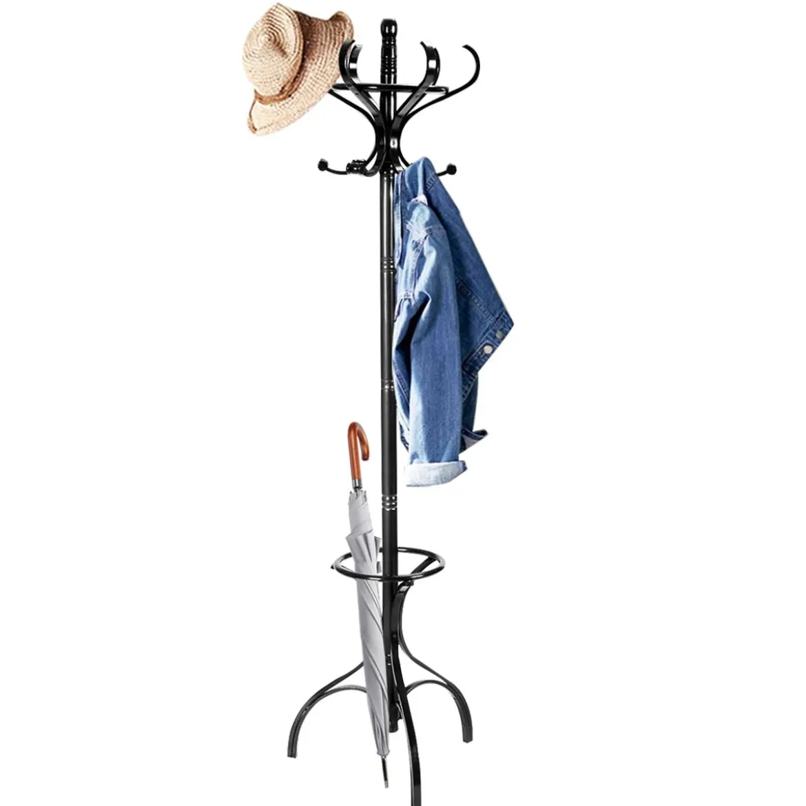 Garderobenständer Kleiderständer Garderobe mit 12 Haken Braun/Schwarz/Natur/Weiß