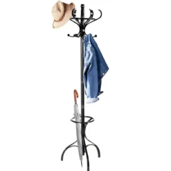 Garderobenständer Kleiderständer Garderobe mit 12 Haken Braun/Schwarz/Natur/Weiß