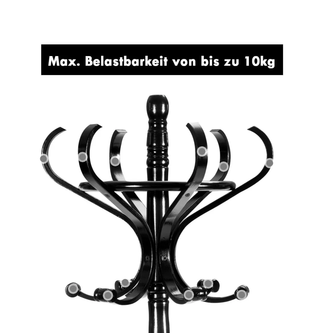 Garderobenständer Kleiderständer Garderobe mit 12 Haken Braun/Schwarz/Natur/Weiß