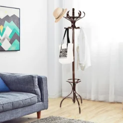 Garderobenständer Kleiderständer Garderobe mit 12 Haken Braun/Schwarz/Natur/Weiß