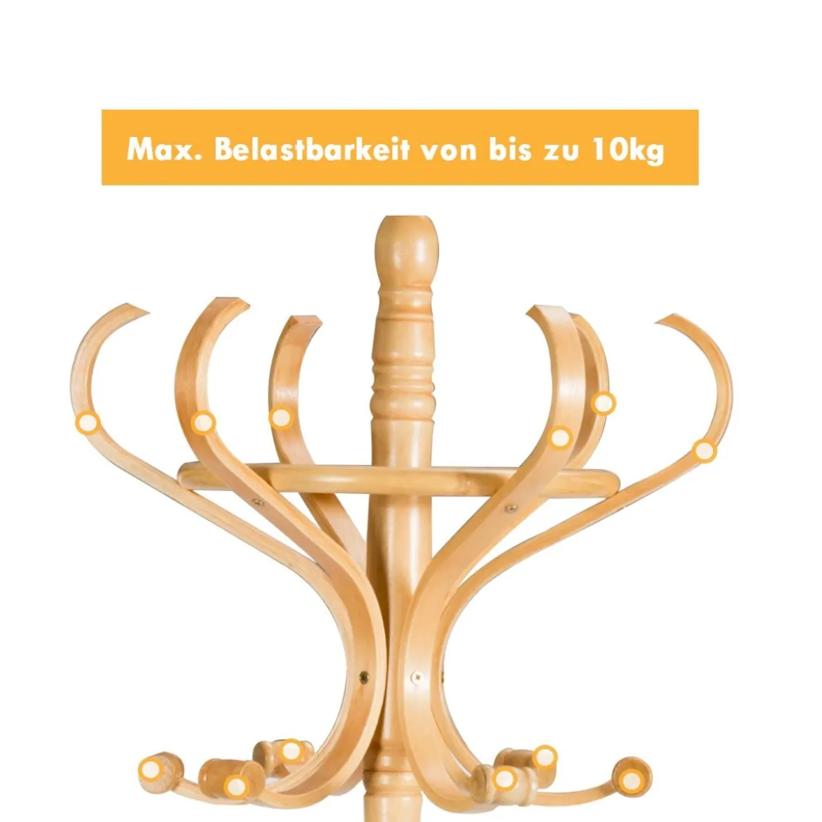 Garderobenständer Kleiderständer Garderobe mit 12 Haken Braun/Schwarz/Natur/Weiß