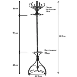 Garderobenständer Kleiderständer Garderobe mit 12 Haken Braun/Schwarz/Natur/Weiß
