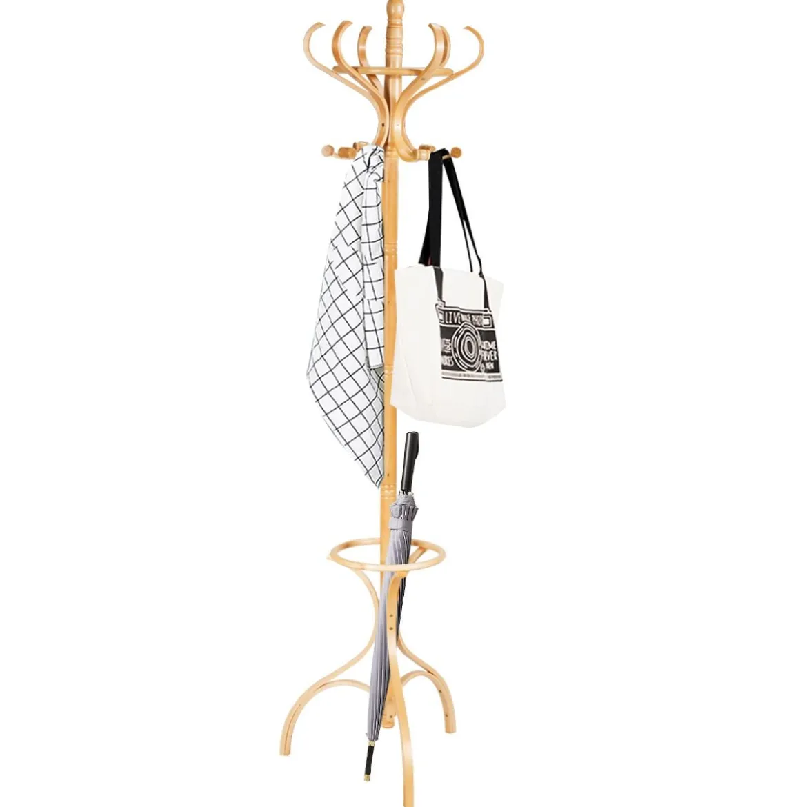 Garderobenständer Kleiderständer Garderobe mit 12 Haken Braun/Schwarz/Natur/Weiß