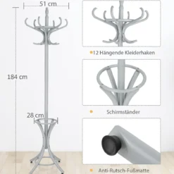 Garderobenständer Kleiderständer Jackenständer mit 12 Kleiderhaken