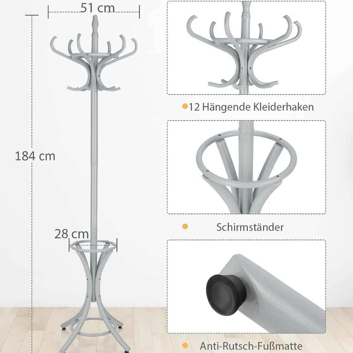 Garderobenständer Kleiderständer Jackenständer mit 12 Kleiderhaken
