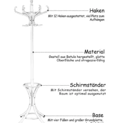 Garderobenständer Kleiderständer Jackenständer mit 12 Kleiderhaken