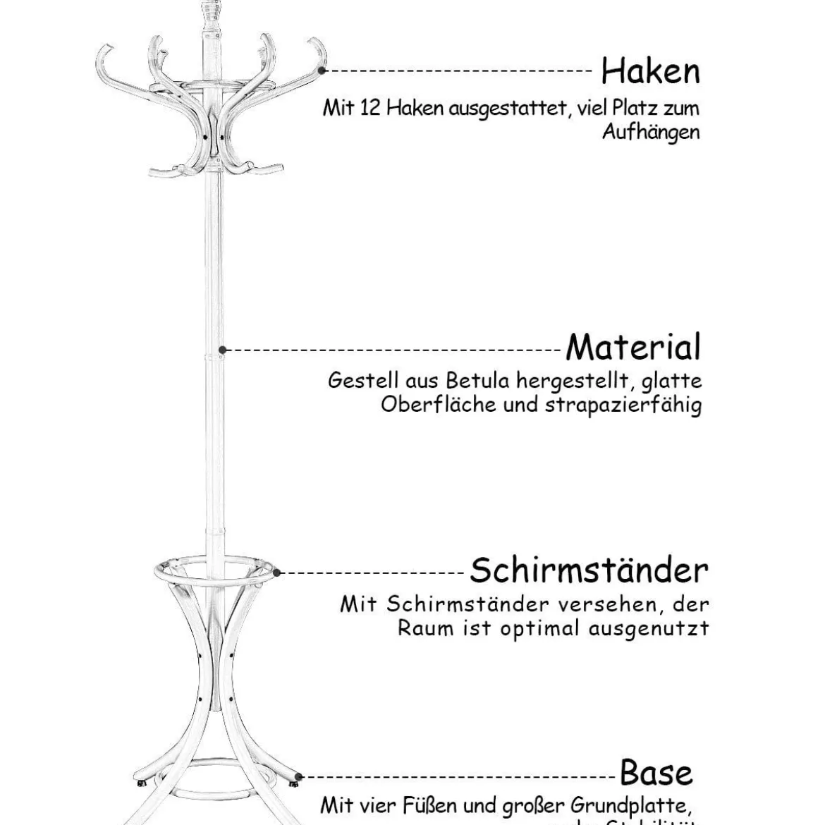 Garderobenständer Kleiderständer Jackenständer mit 12 Kleiderhaken