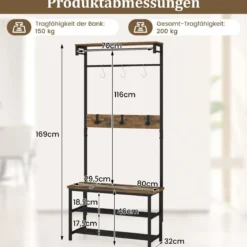 Garderobenständer mit Bank & Schuhaufbewahrung 5-in-1 Flurorganizer mit Ablagefach Kleiderstangen Rustikales Braun