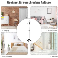 Garderobenständer mit 9 Haken freistehender Kleiderständer mit verstellbarer höhen 175 cm Schwarz