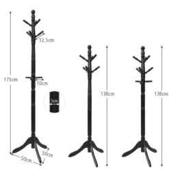 Garderobenständer mit 9 Haken freistehender Kleiderständer mit verstellbarer höhen 175 cm Schwarz