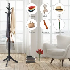 Garderobenständer mit 9 Haken freistehender Kleiderständer mit verstellbarer höhen 175 cm Schwarz