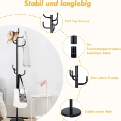 Garderobenständer mit 8 Haken Jackenständer aus Metall Schwarz 38 x 175 cm