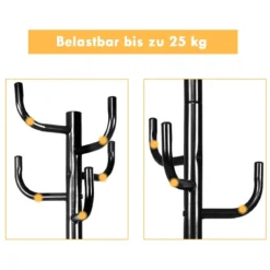 Garderobenständer mit 8 Haken Jackenständer aus Metall Schwarz 38 x 175 cm