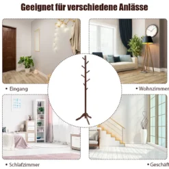 Garderobenständer mit 8 Haken Kleiderständer aus Holz höhenverstellbar 175 cm Braun