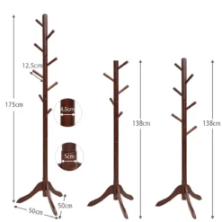 Garderobenständer mit 8 Haken Kleiderständer aus Holz höhenverstellbar 175 cm Braun