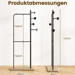 Garderobenständer mit 2 Kleiderstangen Standgarderobe aus Metall mit 4 Haken & Schuhablage