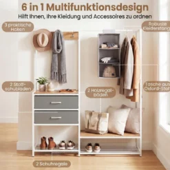 Garderobenständer mit 2 Schubladen & Schuhregal Kleiderständer mit Kleiderstange Ablagen & Haken