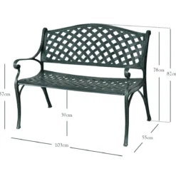 Gartenbank Aluminium-Sitzbank mit Armlehnen Sitzbank 103 x 55 x 82 cm Antikes Grün