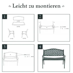 Gartenbank Aluminium-Sitzbank mit Armlehnen Sitzbank 103 x 55 x 82 cm Antikes Grün