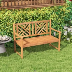 Gartenbank aus Akazienholz für 2 Personen mit gemütlichen Armlehnen 360 kg max. Belastung