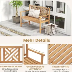 Gartenbank aus Akazienholz für 2 Personen mit gemütlichen Armlehnen 360 kg max. Belastung