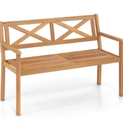 Gartenbank aus Akazienholz 2-Sitzer Holzbank Outdoor Sitzbank mit Rückenlehne & Armlehnen Balkonbank