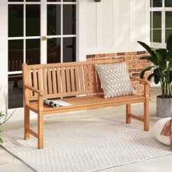 Gartenbank aus Tannenholz 3-Sitzer Sitzbank mit Ergonomischer Rückenlehne bis 450 kg Belastbar 150 x 53,5 x 89 cm