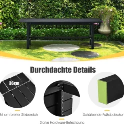 Gartenbank für 2 Personen mit Lattensitz bis 300kg belastbar 120 x 36 x 40,5 cm Schwarz