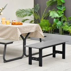 Gartenbank für 2 Personen mit Lattensitz bis 300kg belastbar 120 x 36 x 40,5 cm Grau