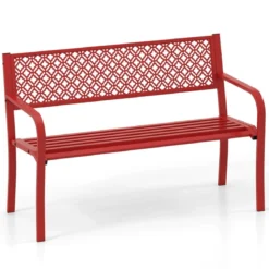 Gartenbank Metall wetterfeste Sitzbank für 2 Personen Metallbank bis 360 kg belastbar 127 x 59 x 82 cm Rot