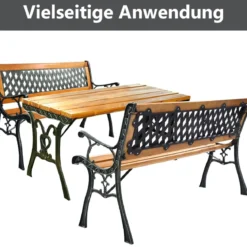 Gartenbank mit Gusseisen-Struktur für draußen 125 x 52 x 73 cm Schwarz + Natur
