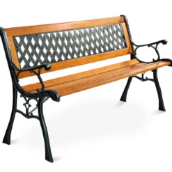 Gartenbank mit Gusseisen-Struktur für draußen 125 x 52 x 73 cm Schwarz + Natur