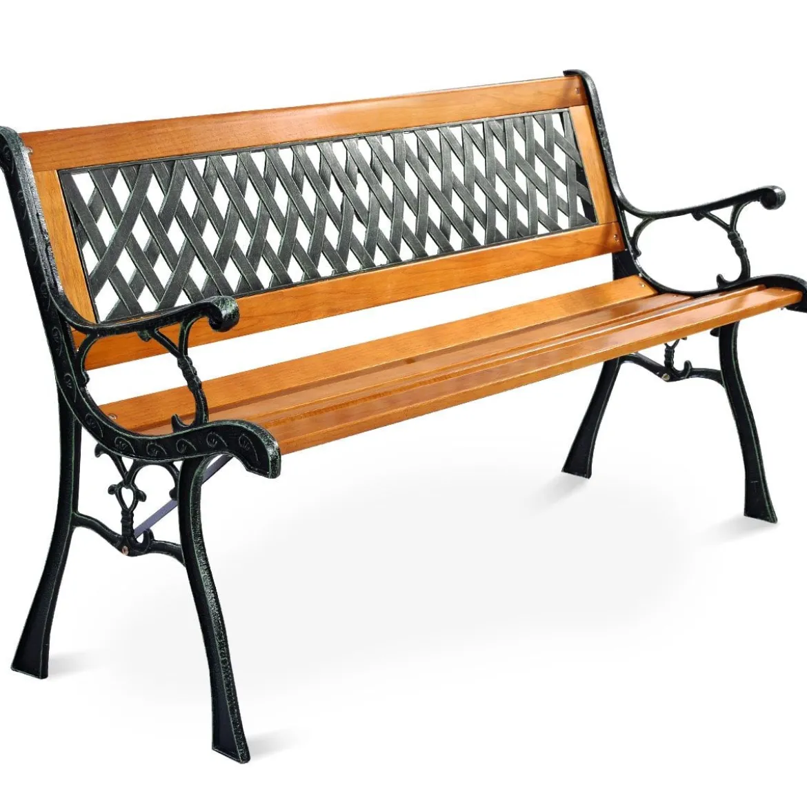 Gartenbank mit Gusseisen-Struktur für draußen 125 x 52 x 73 cm Schwarz + Natur