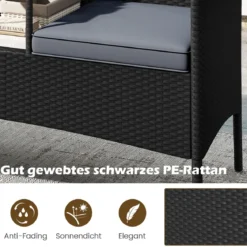 Gartenbank mit Tisch 2-Sitzer Polyrattan Sitzbank Sitzgruppe Gartenmöbel Terrassenmöbel Grau
