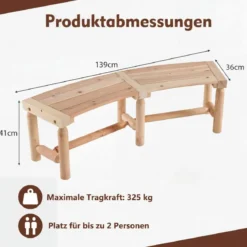 Gartenbank ohne Rückenlehne für 2-3 Sitzer Wetterfeste Holzbank bis 325 kg Belastbar Natur