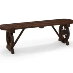 Gartenbank ohne Rückenlehne Wetterfeste Sitzbank Holzbank für 2-3 Sitzer bis 325 kg Belastbar Rustikalbraun