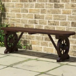 Gartenbank ohne Rückenlehne Wetterfeste Sitzbank Holzbank für 2-3 Sitzer bis 325 kg Belastbar Rustikalbraun