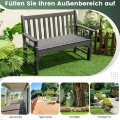 Gartenbank wetterfest 2-Sitzer Sitzbank bis 320 kg Belastbar 126 x 60 x 90 cm Grau