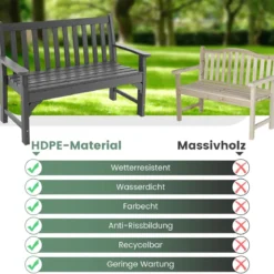 Gartenbank wetterfest 2-Sitzer Sitzbank bis 320 kg Belastbar 126 x 60 x 90 cm Grau