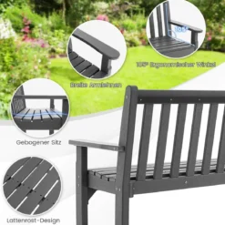 Gartenbank wetterfest 2-Sitzer Sitzbank bis 320 kg Belastbar 126 x 60 x 90 cm Grau