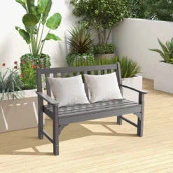 Gartenbank wetterfest 2-Sitzer Sitzbank bis 320 kg Belastbar 126 x 60 x 90 cm Grau