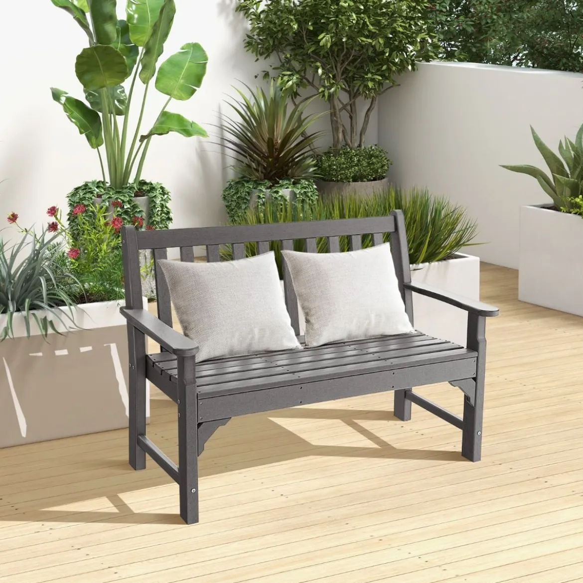 Gartenbank wetterfest 2-Sitzer Sitzbank bis 320 kg Belastbar 126 x 60 x 90 cm Grau