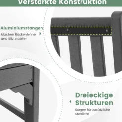 Gartenbank wetterfest 2-Sitzer Sitzbank bis 320 kg Belastbar 126 x 60 x 90 cm Grau